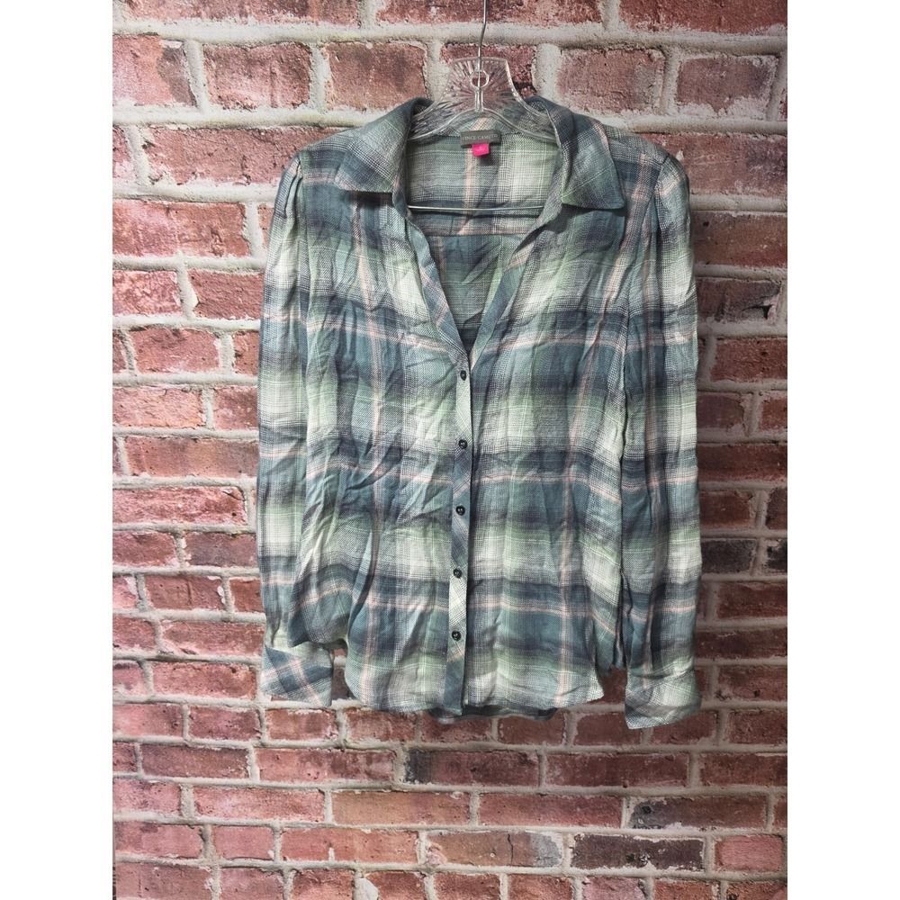 Women's VINCE CAMUTO Plaid Rayon Button Down Blouse Size Small